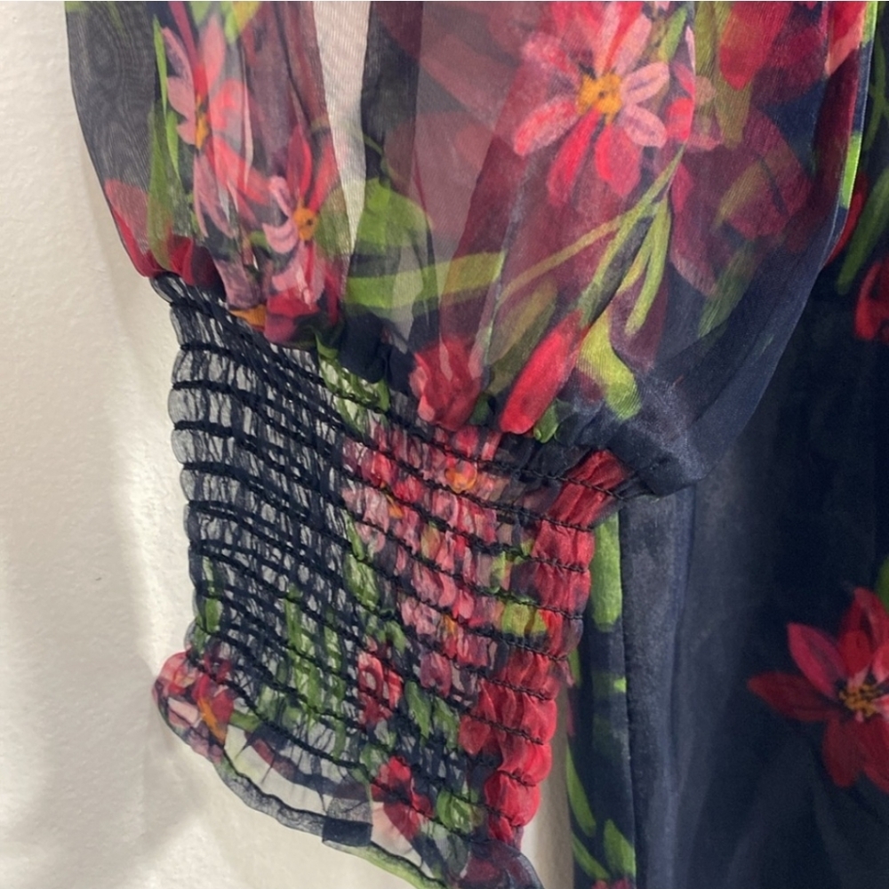 Rachell Parcell Women's Black Floral Tie Neck Organza Floral Mini Dress - Picture 6 of 8